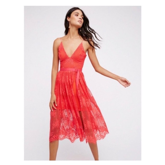 Free people match point pink sheer belted lace dress - Picture 4 of 13